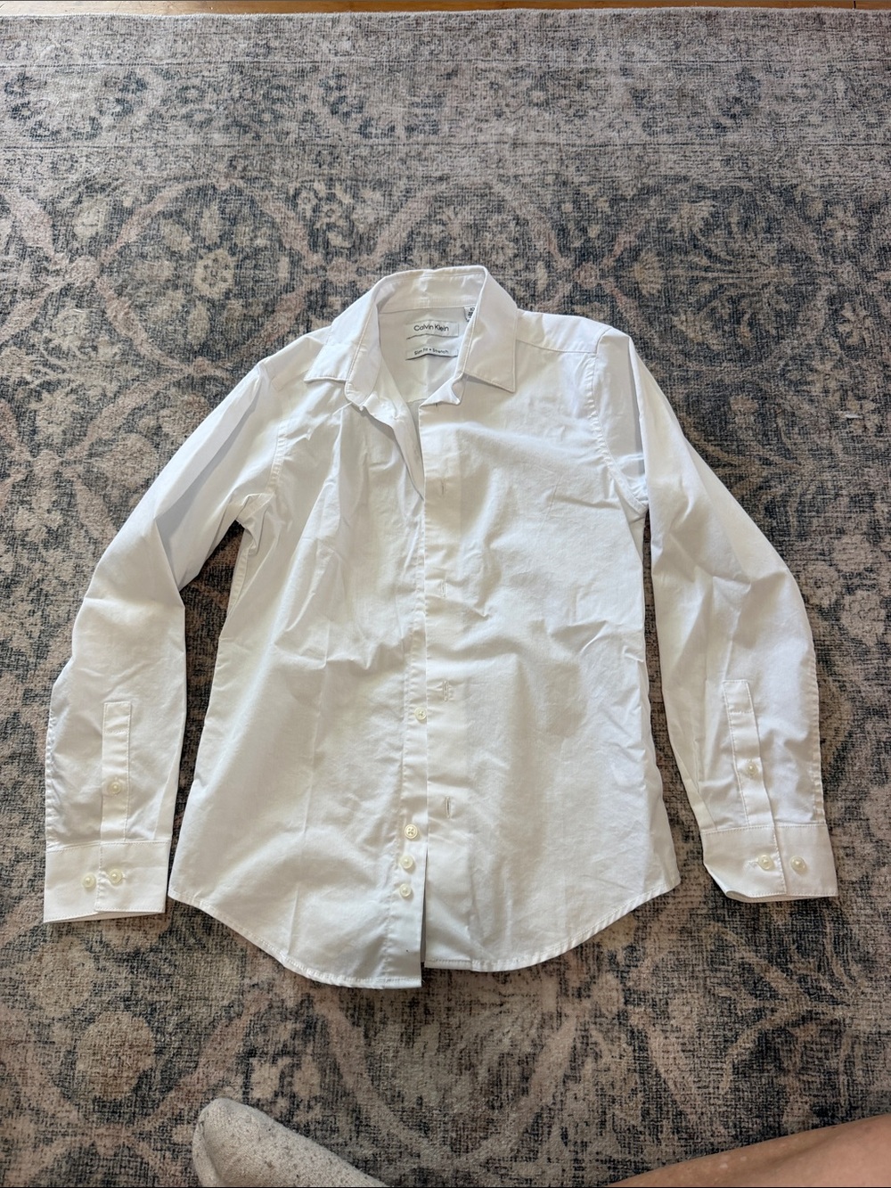 Calvin Klein Slim Cut White Button-Front Kids Shirt
